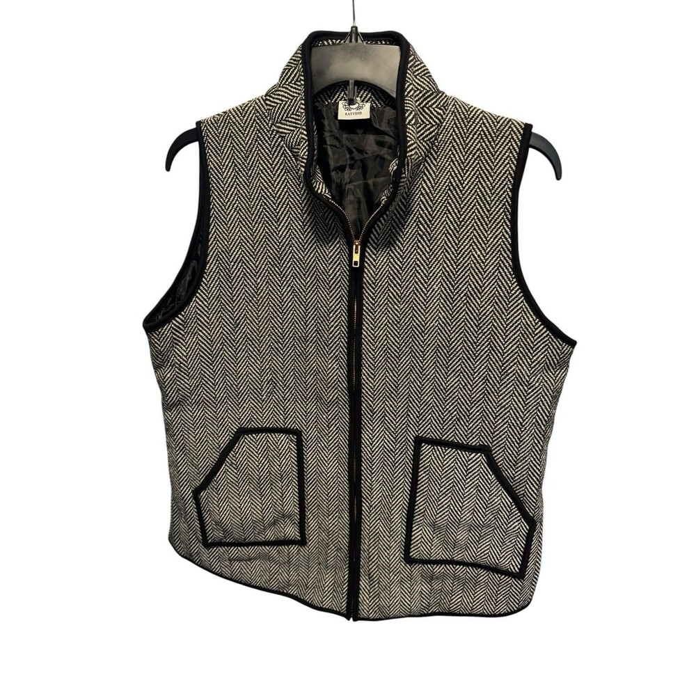 Katydid Herringbone Black White Zip up  Vest coat shirt Size large EUC